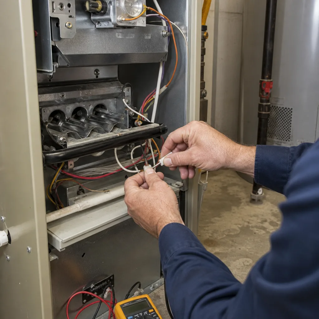 HVAC technician performing professional furnace repair and maintenance